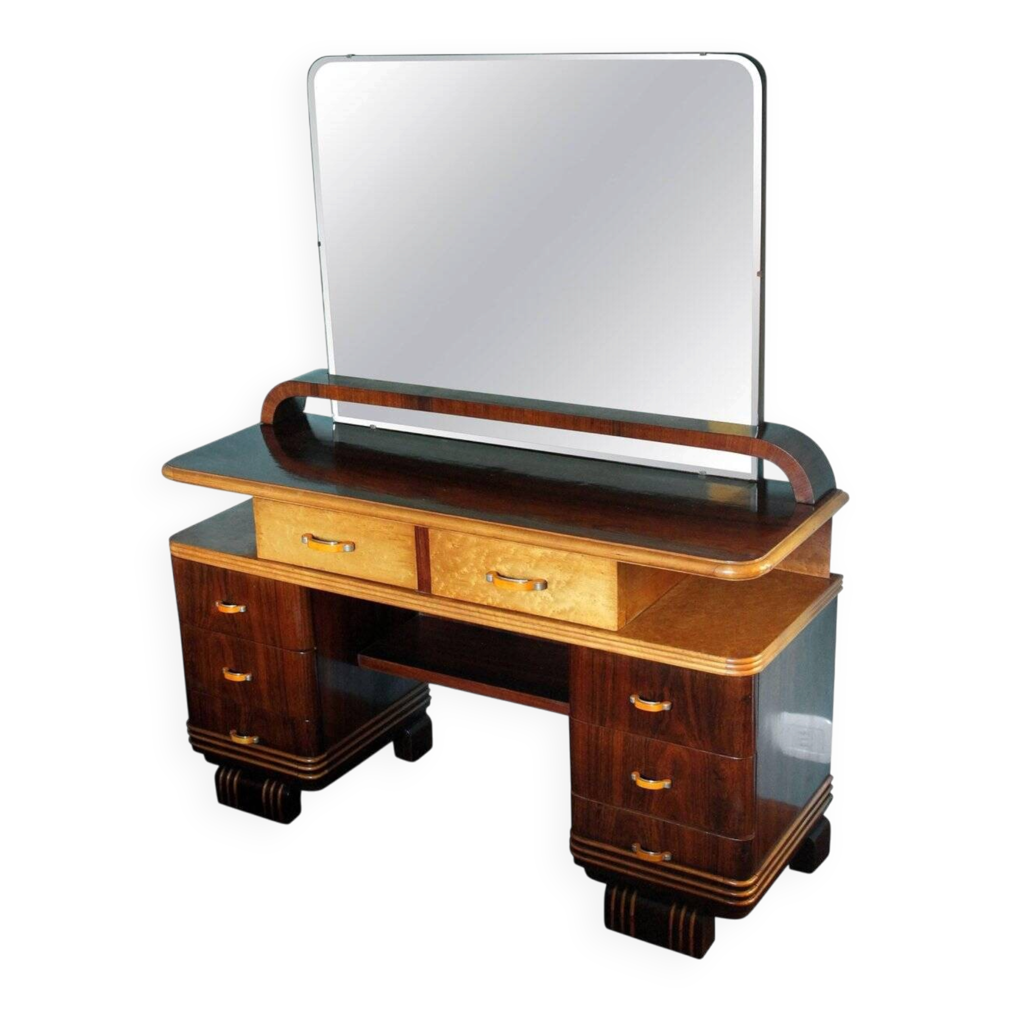 Veneer Rosewood and Maple Vanity with Bakelite Handles