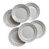 6 assiettes à dessert vintage en faïence blanche – décor fleurs de lys bleu
