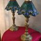 Paire lampe bronze ancienne abat jour verre 44x21 vitrail style tiffany