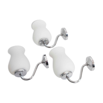 Lot of 3 wall light 1960 opaline chrome