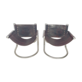 Set of 2 italian mid century lounge chairs, 1980's