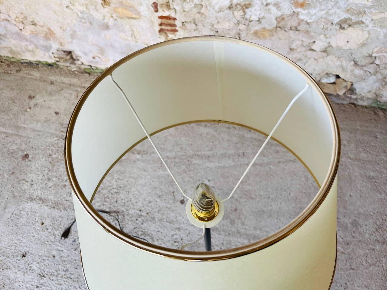 Vintage floor lamp, brass decorations, tripod legs circa 1960's