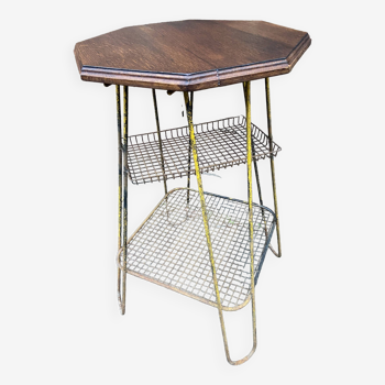 Vintage industrial harness serving hexagonal commercial console in metal & wood Vintage 1950