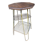Sellette industrielle vintage servante console hexagonale de commerce en métal & bois Vintage 1950