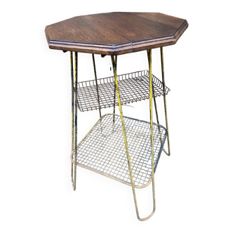 Vintage industrial harness serving hexagonal commercial console in metal & wood Vintage 1950