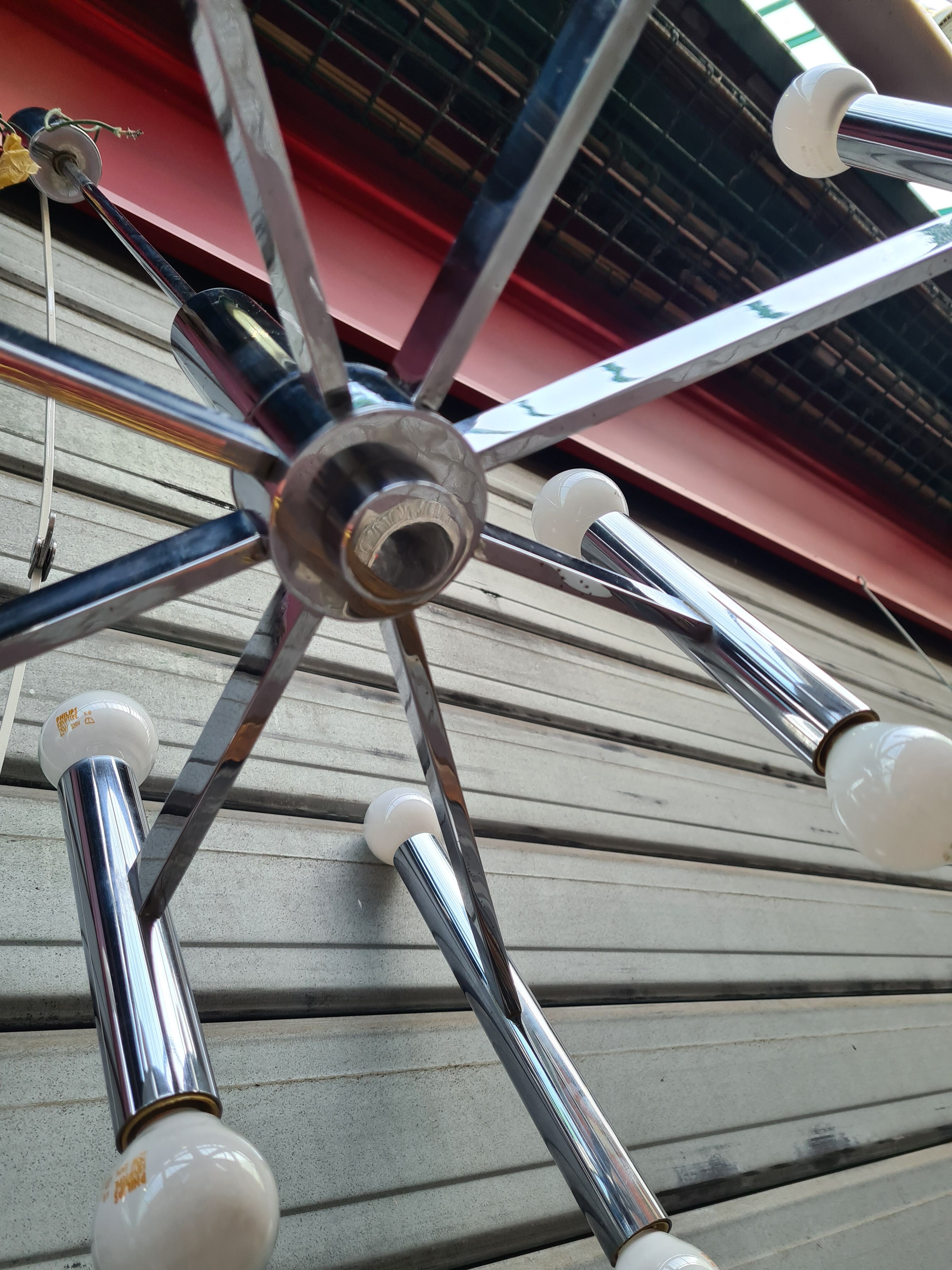 Vintage 8-arm chrome chandelier 1970