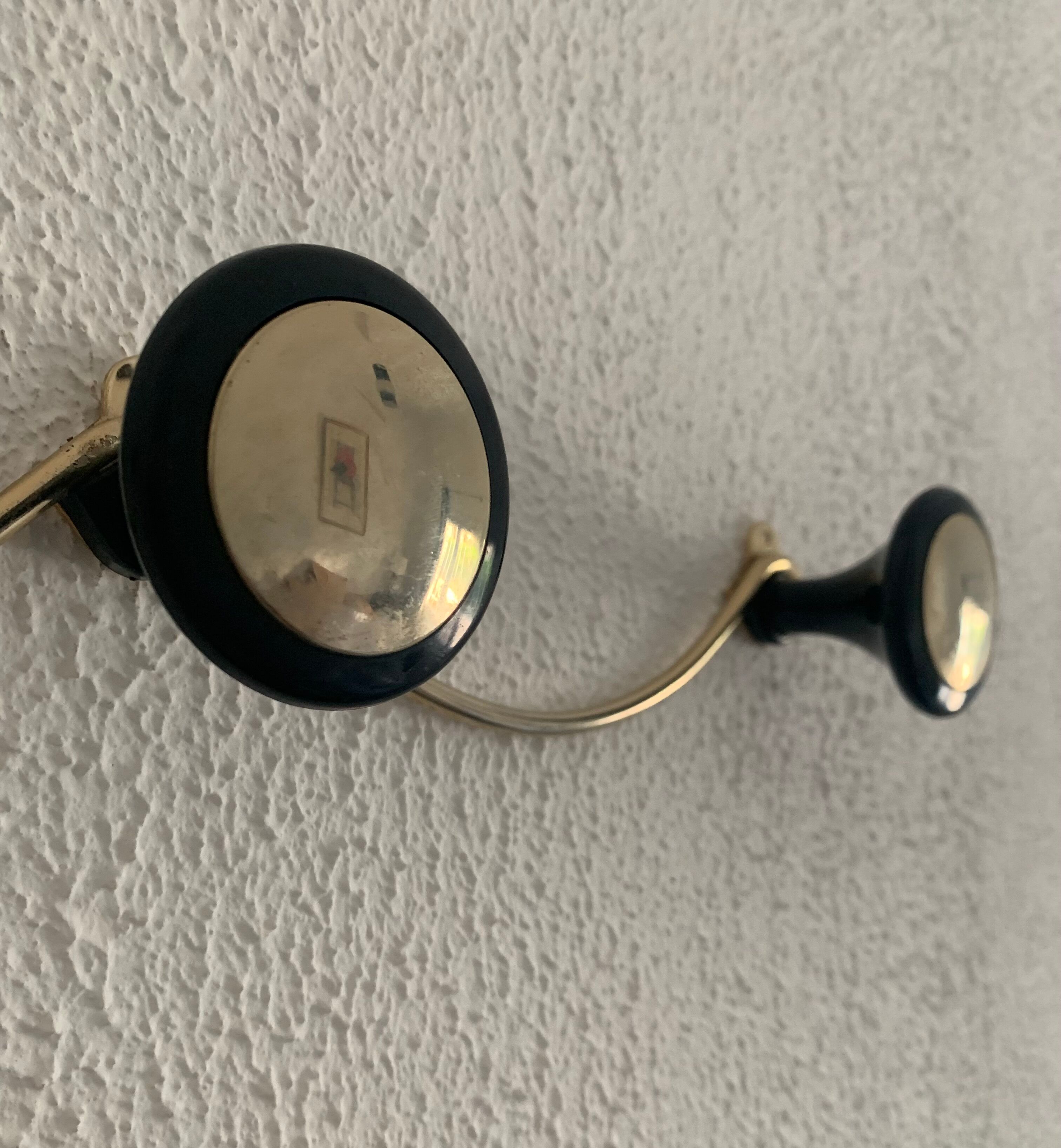 Portemanteau vintage doré noir 3 patères, 1960