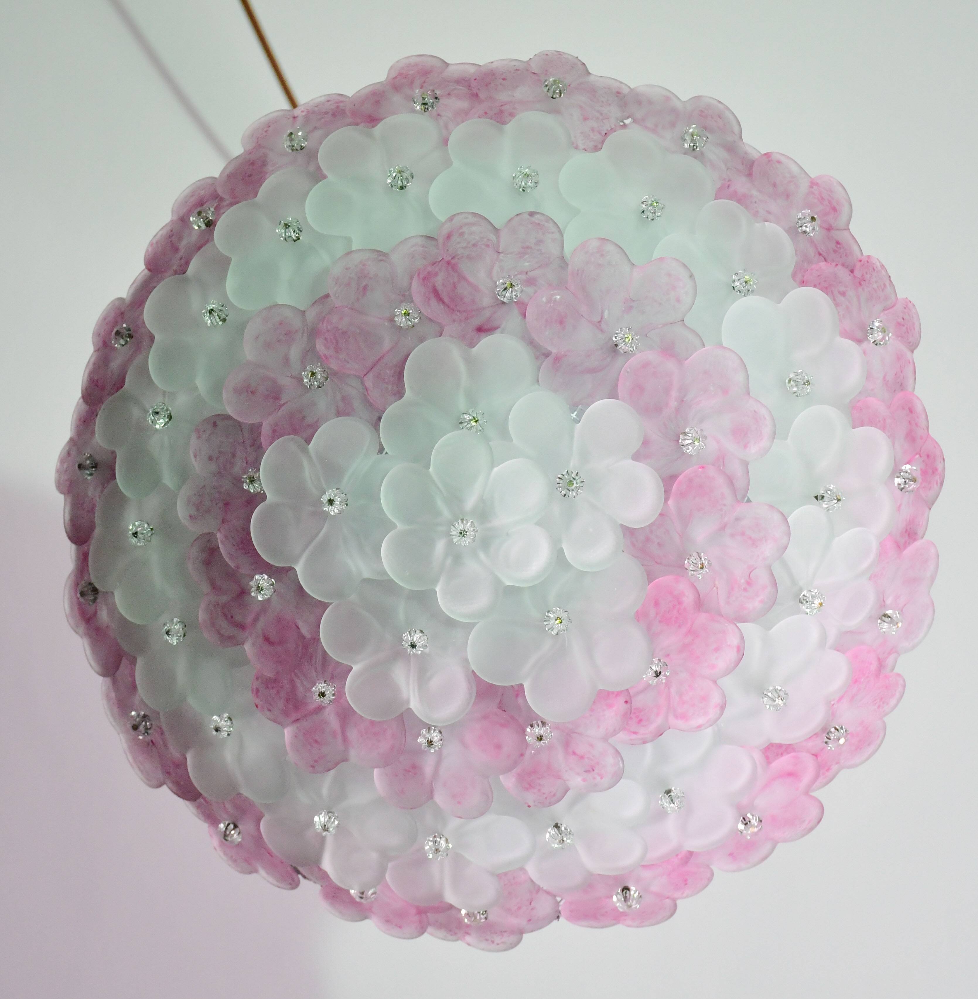 Elegant Murano ceiling light pink flower by Seguso for Venini, Italy
