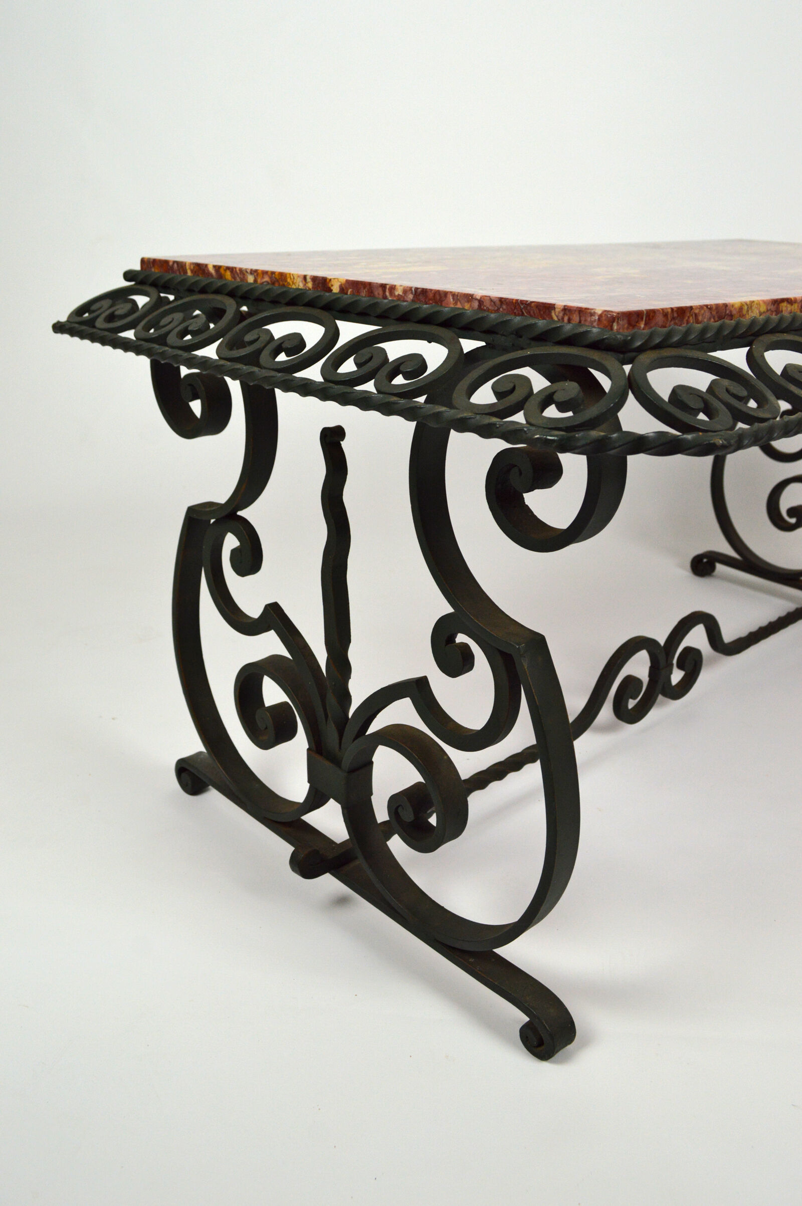 Coffee table in marble and wrought iron, circa 1940