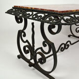 Coffee table in marble and wrought iron, circa 1940