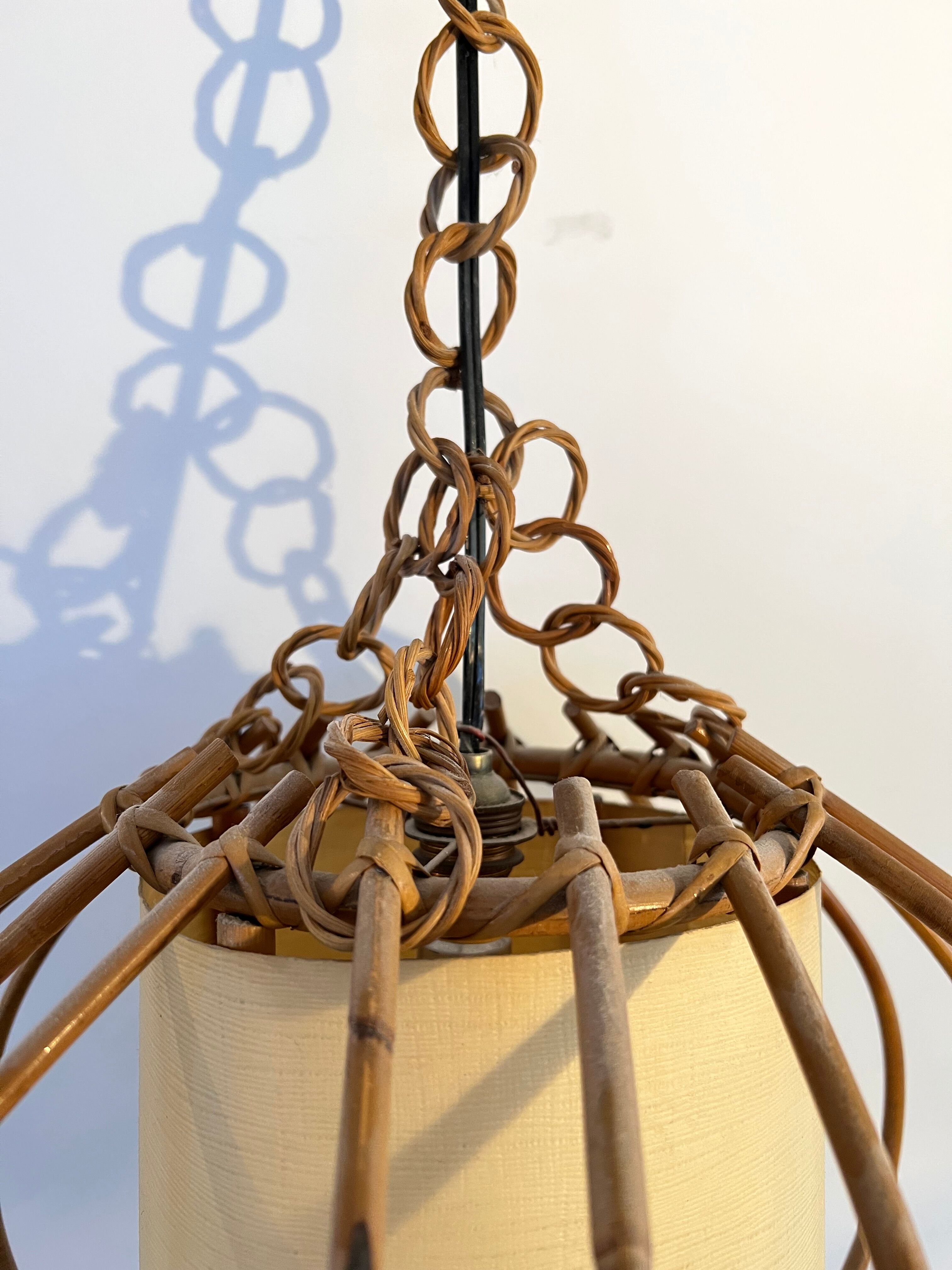 Vintage chandelier, rattan pendant lamp design 1960