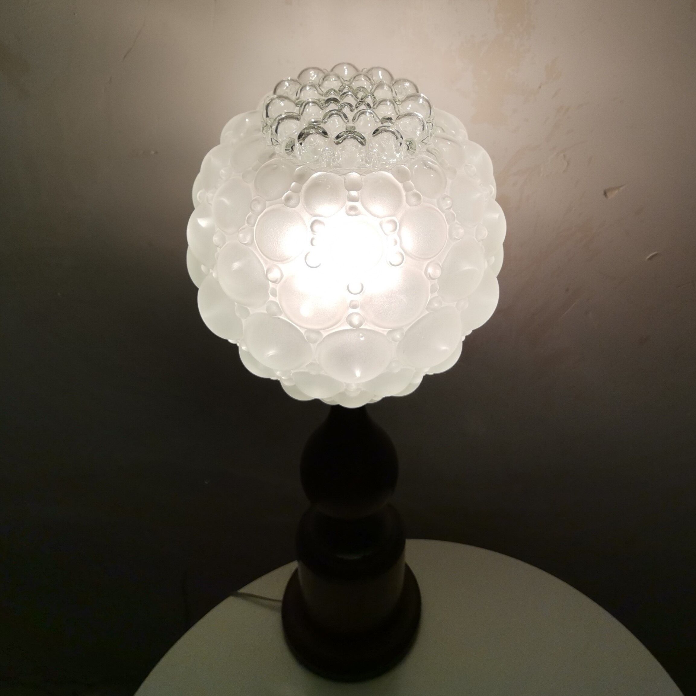 Mid century wooden and bubble glass table lamp 1970s