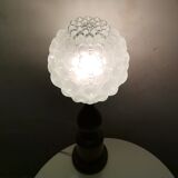 Mid century wooden and bubble glass table lamp 1970s