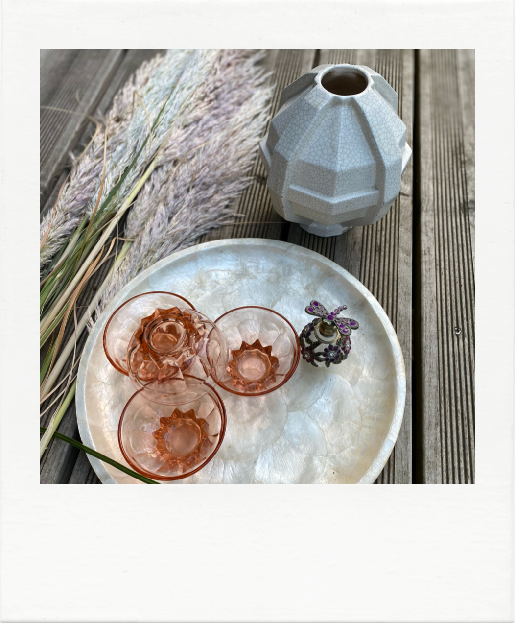 4 Glasses / Cups in translucent pink glass
