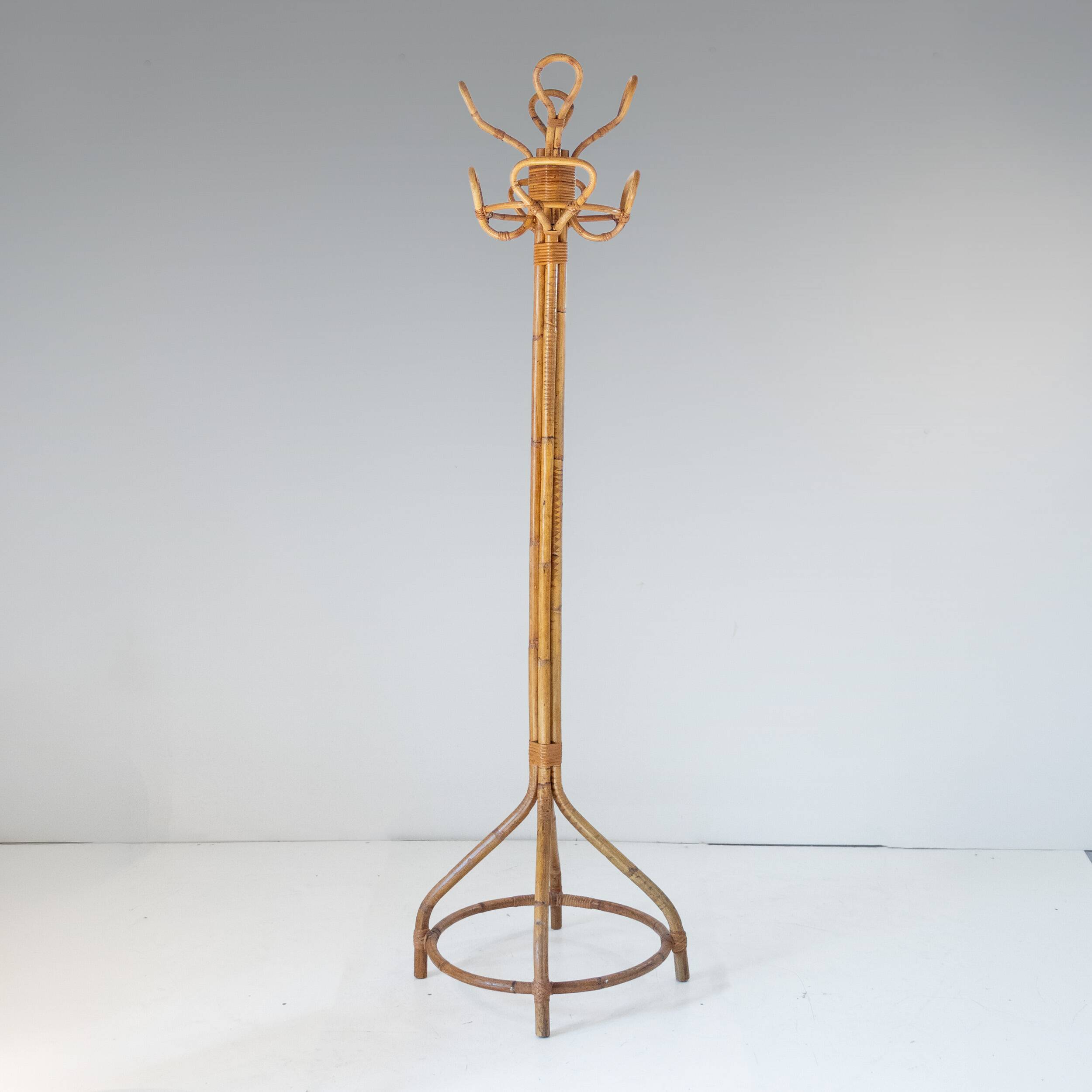 Vintage Curved Bamboo Coat Rack, Italy, 1950s