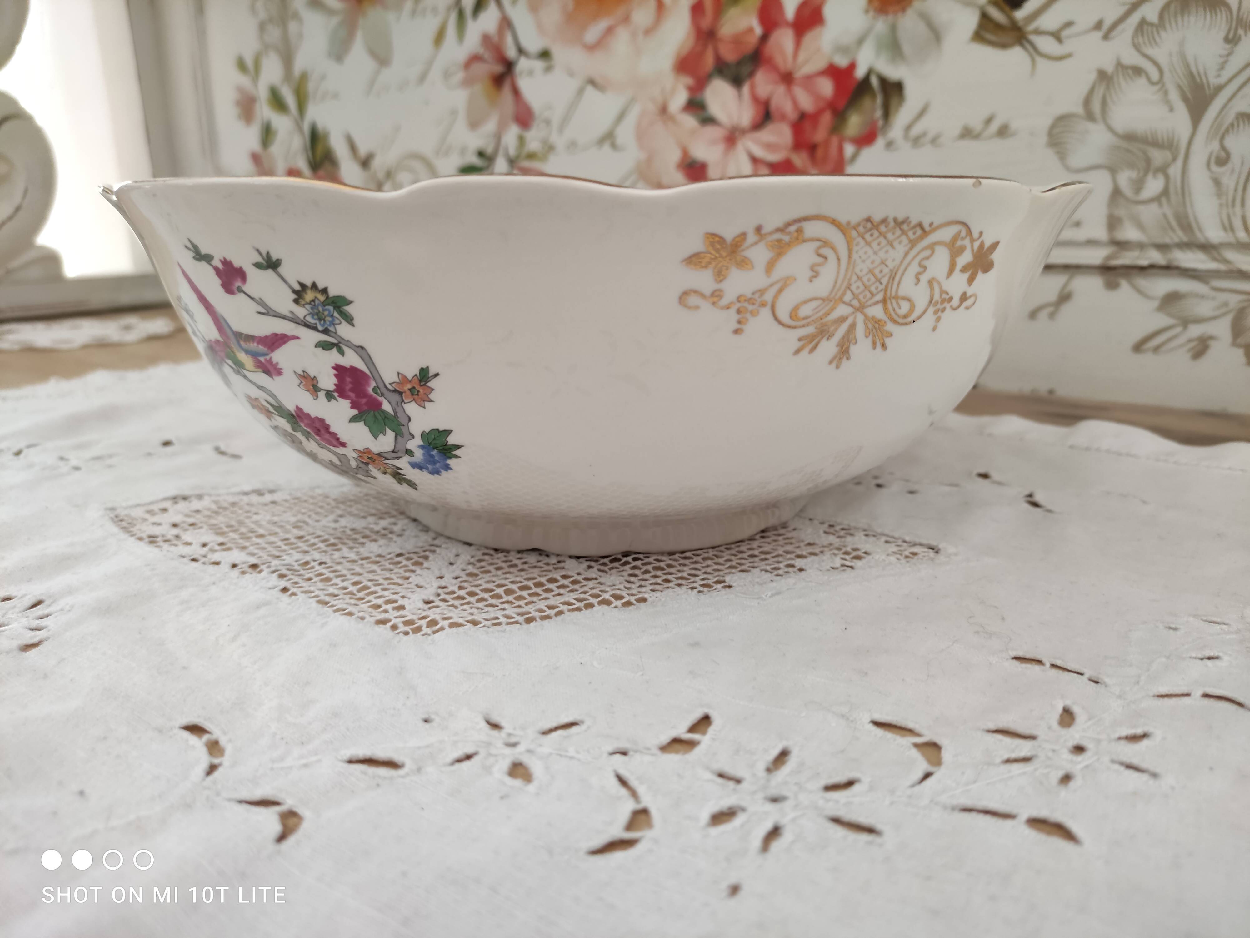 K&G Lunéville Badonviller earthenware bowl Bird-Lyre pattern