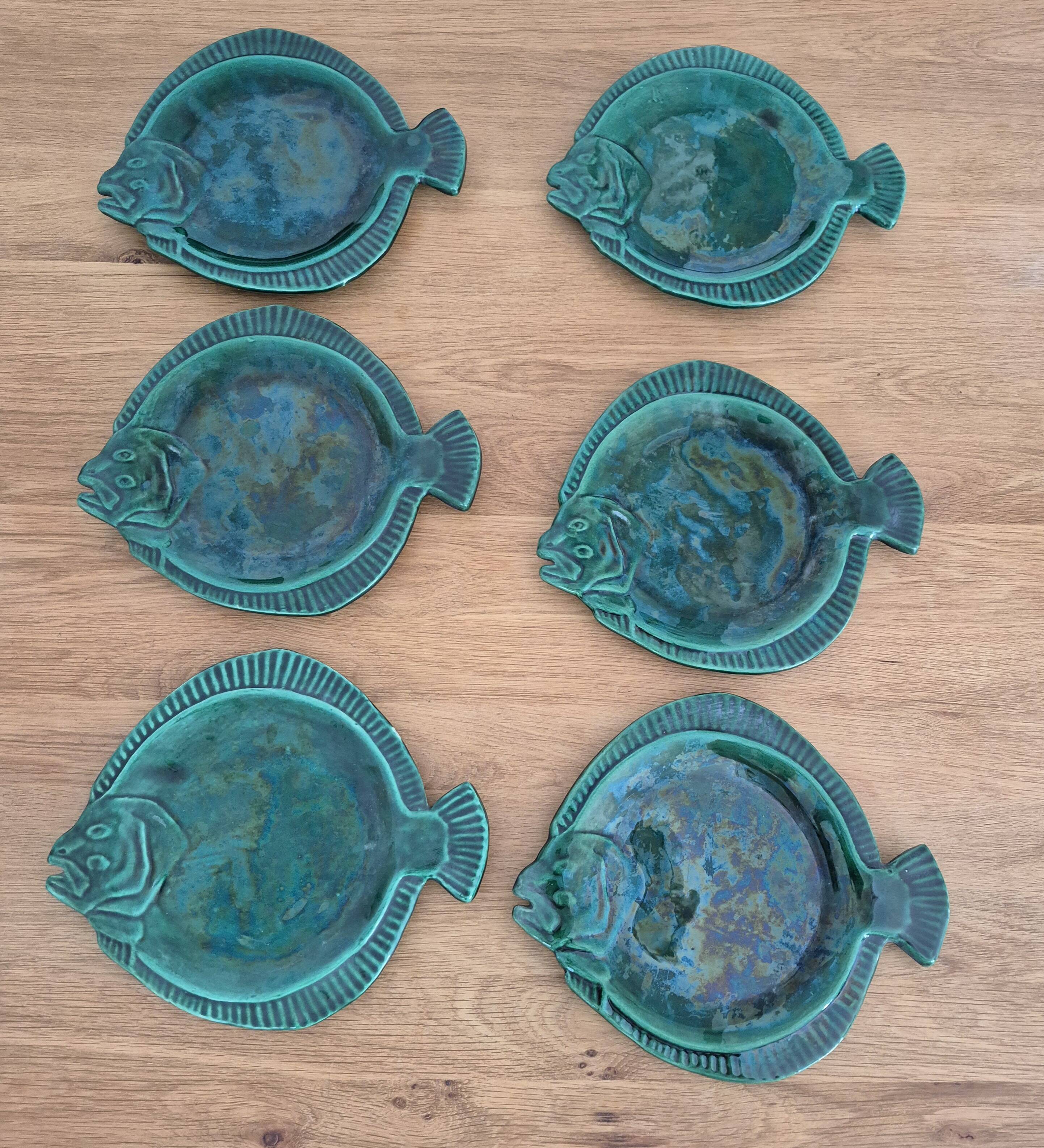 Set of 6 ceramic fish plates