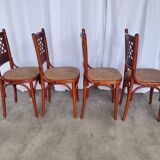 Vintage Italian Bistro Chairs - 1980s Reddish Wood, Brown Fabric - Set of 4