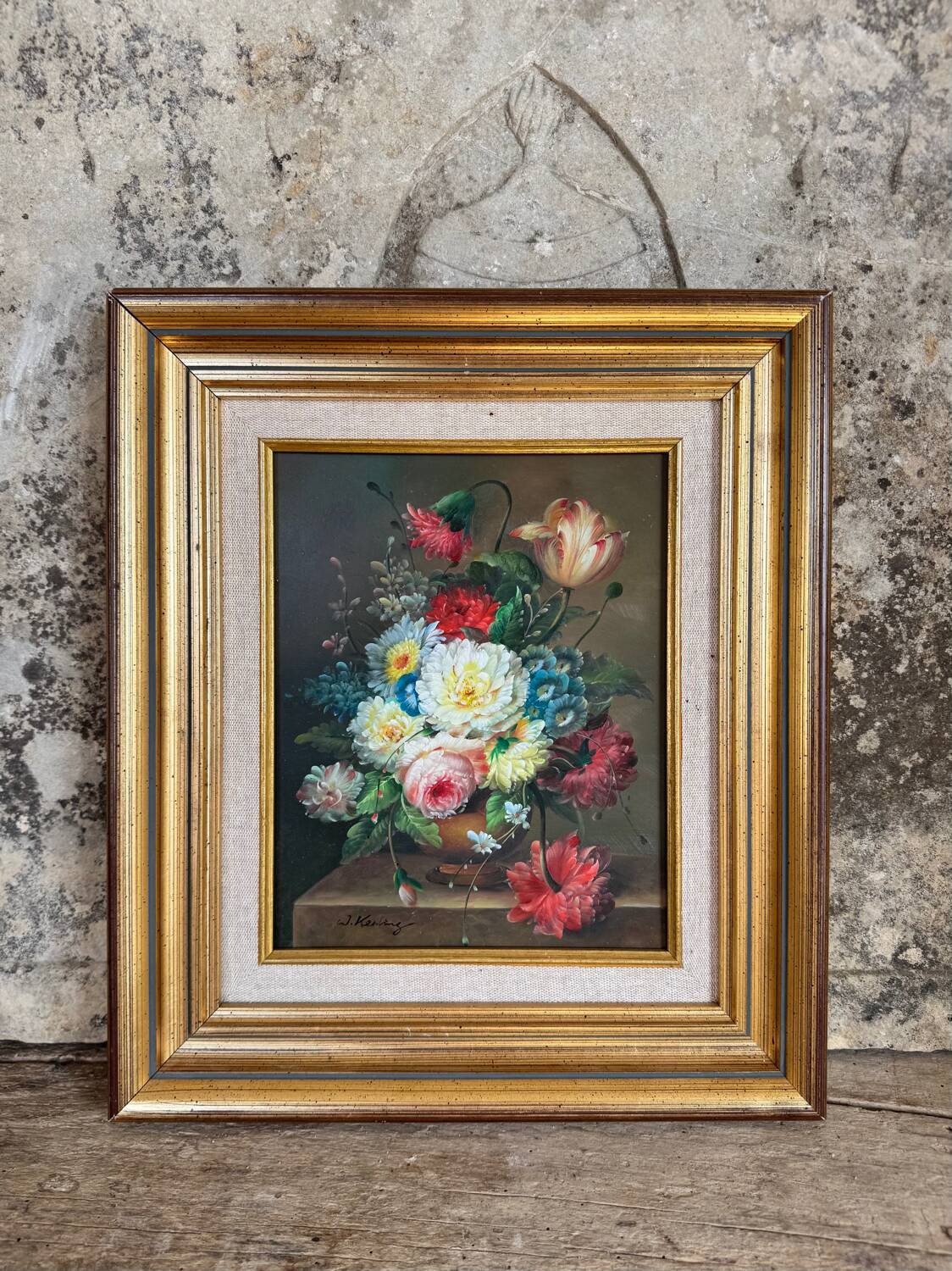 Oil on canvas W. Kerling still life with flowers