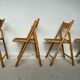 Set of 4 folding chairs, vintage design, wooden structure and canned seat. Around 1970