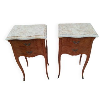 Pair of Louis XV style bedside tables with marble top