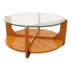 Vintage round coffee table with 2 tops by Hugues Poignant, in teak and glass