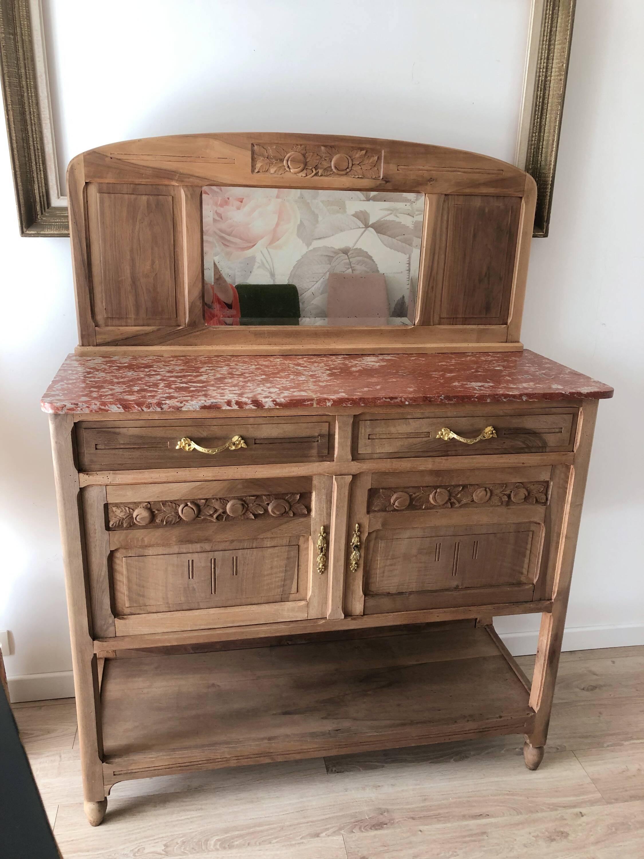 Vintage solid wood sideboard / serving trolley, Art Deco style