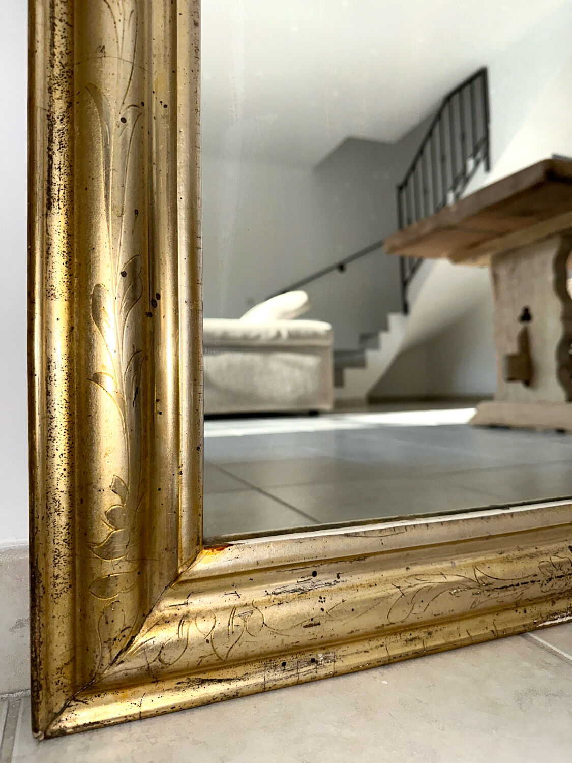 Louis-Philippe antique mirror with silver leaf, 19th century.