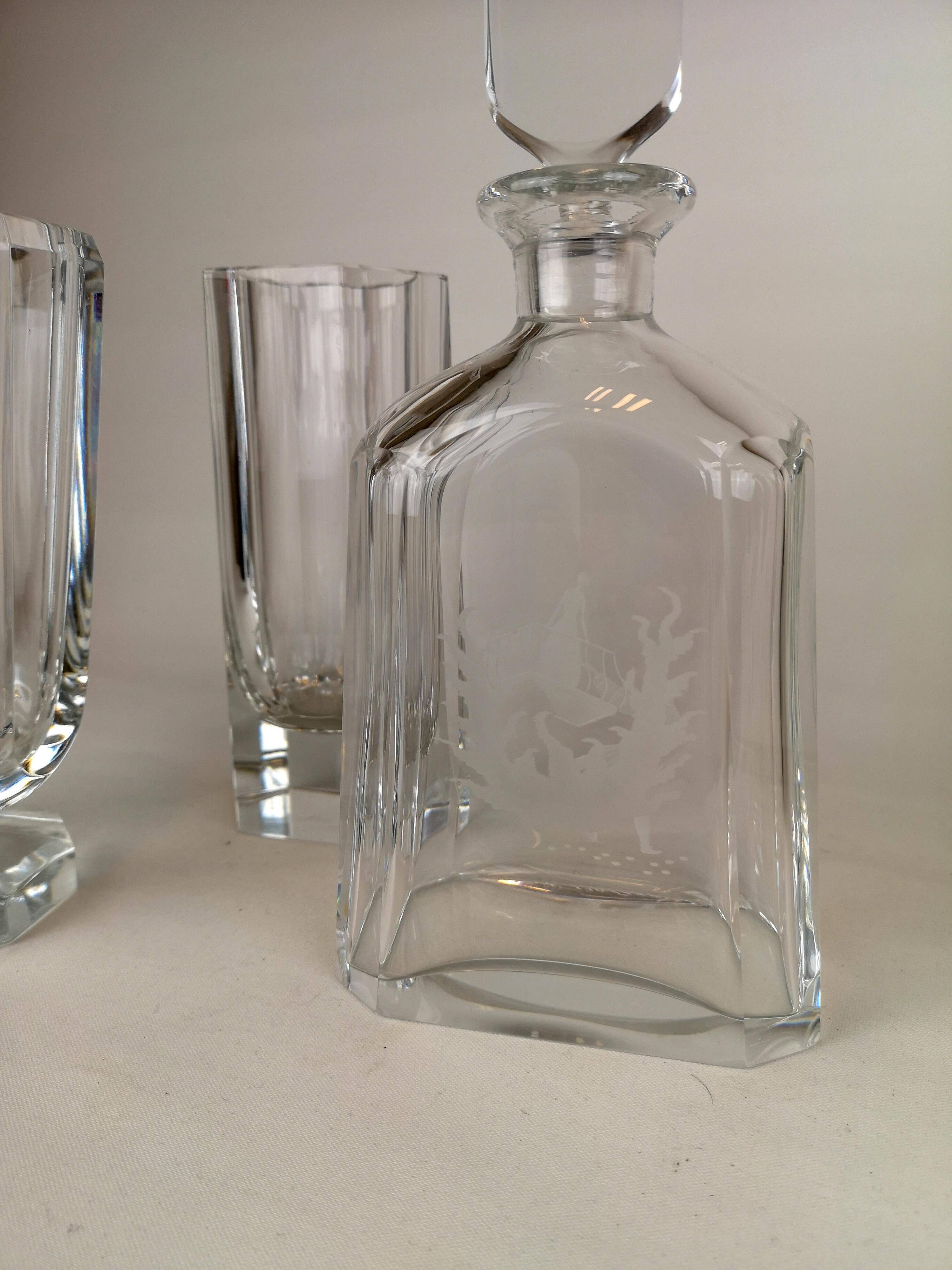 Art Deco three-piece crystal set by Elis Bergh, Kosta, Sweden, 1930s.