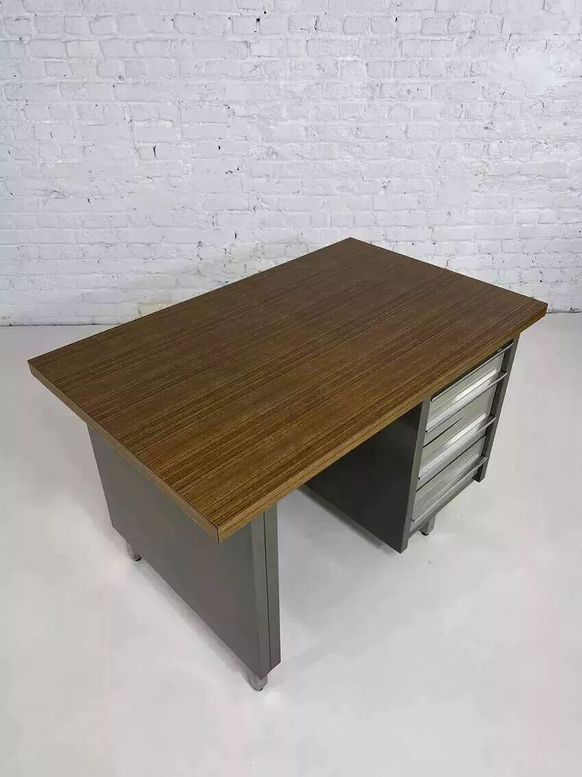1950s industrial desk in metal and wood Remington Rand Fran