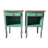 Pair of bedside tables with aged patina