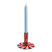 Bougeoir en verre de Murano à rubans tourbillonnants rouges et bleus
