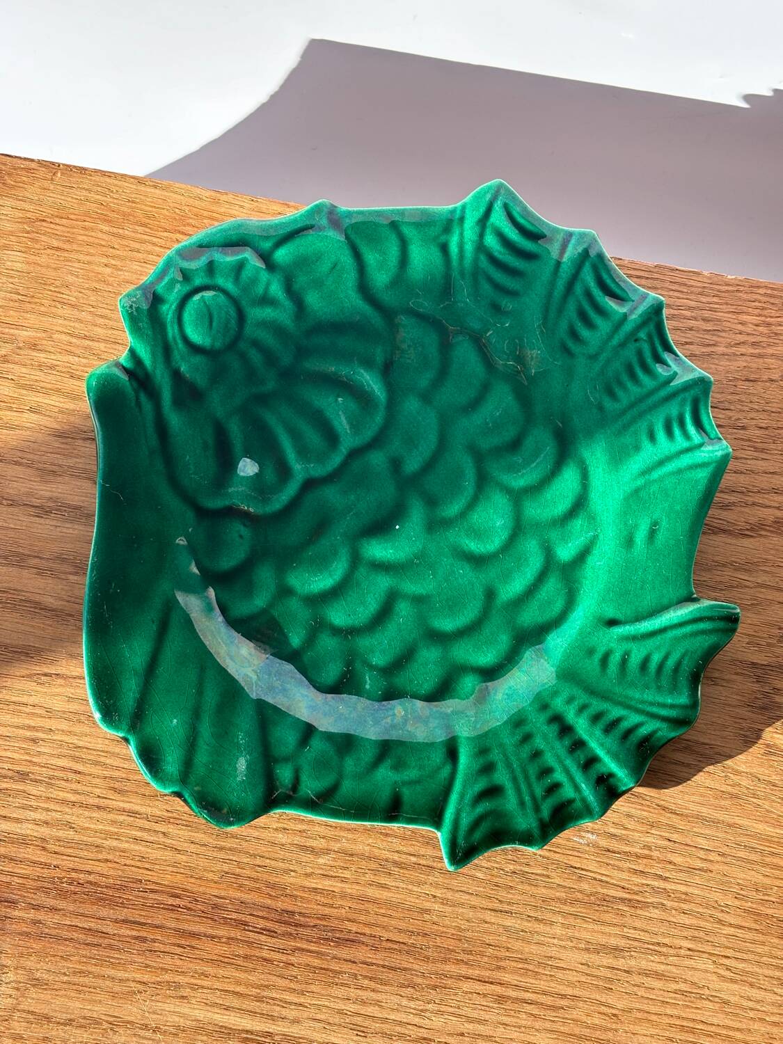 Vintage green fish plate lunetta vallauris