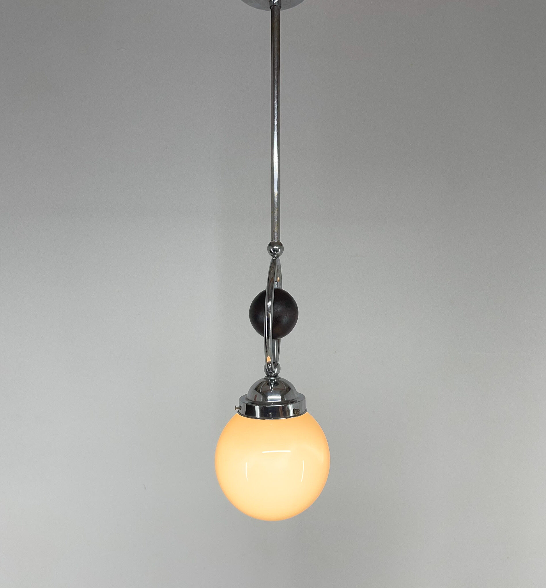 Art Deco Chrome Pendant Light with Wooden Decor