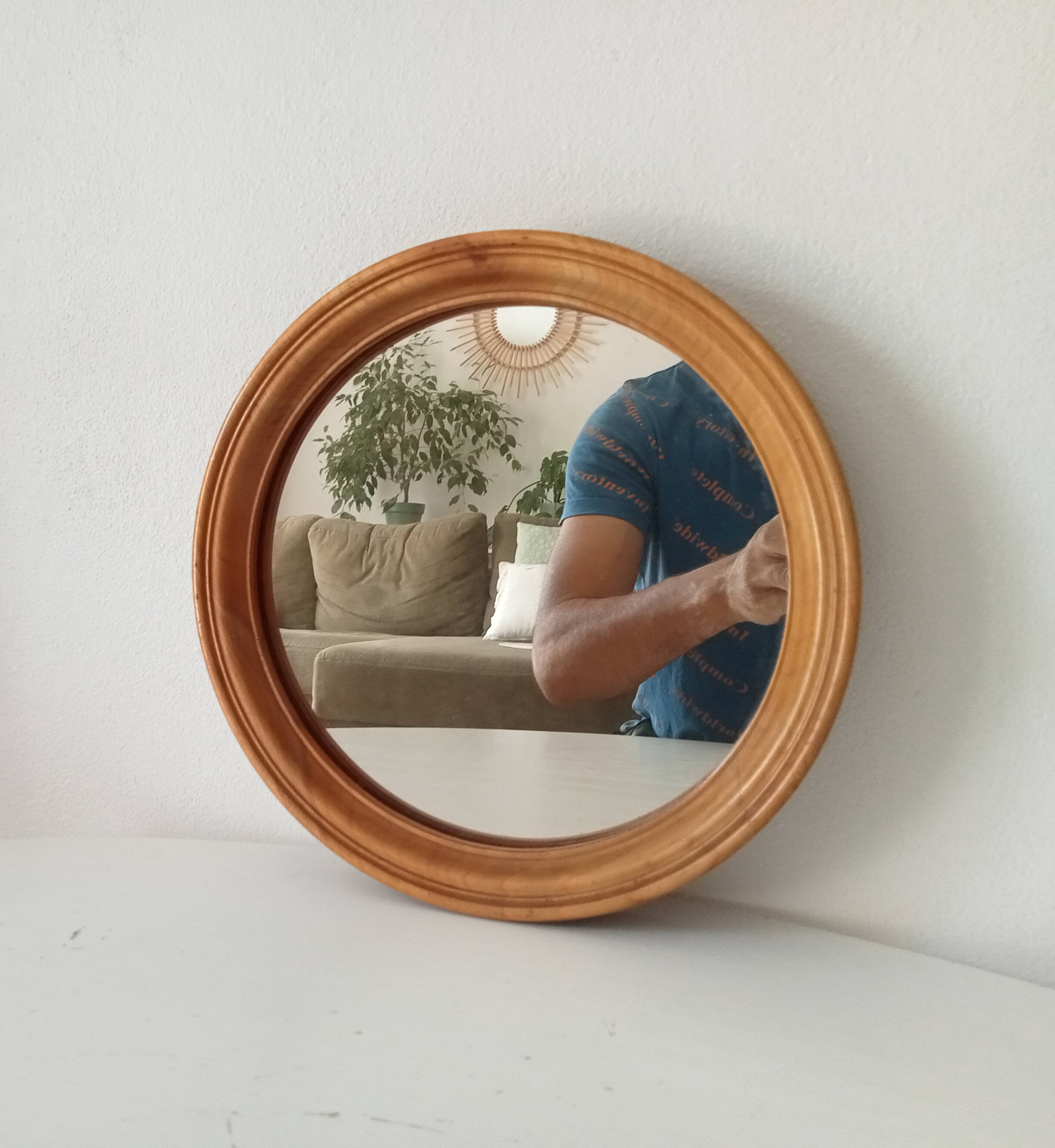 Vintage round wooden mirror