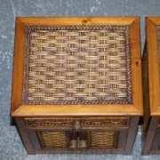 Tables de Chevet Vintage en Rotin avec Tiroir, Set de 2