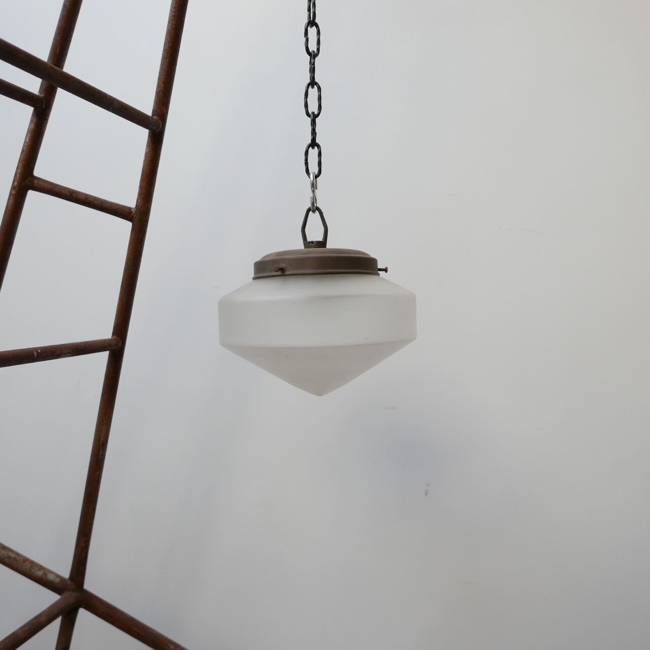 Etched glass and brass antique german conical pendant light
