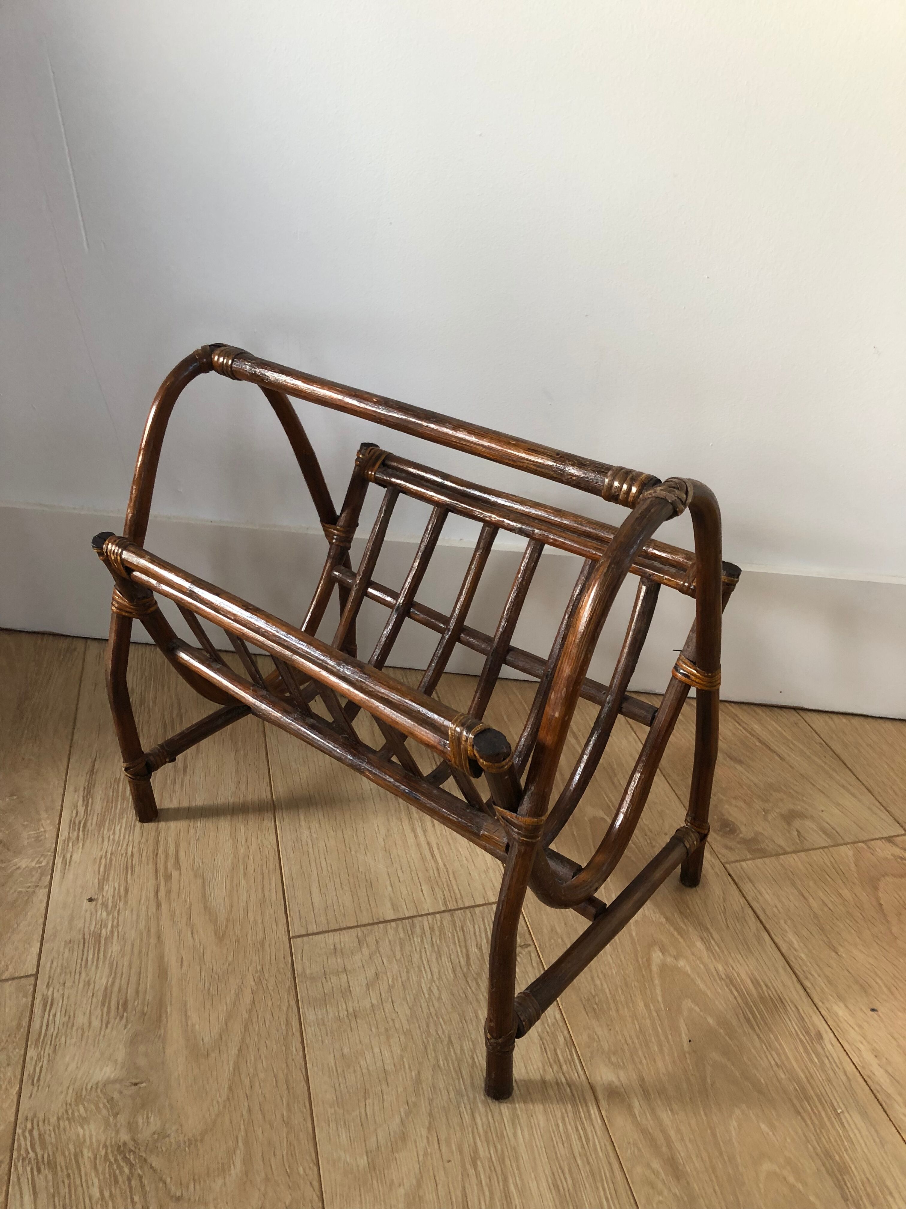 Vintage rattan magazine holder