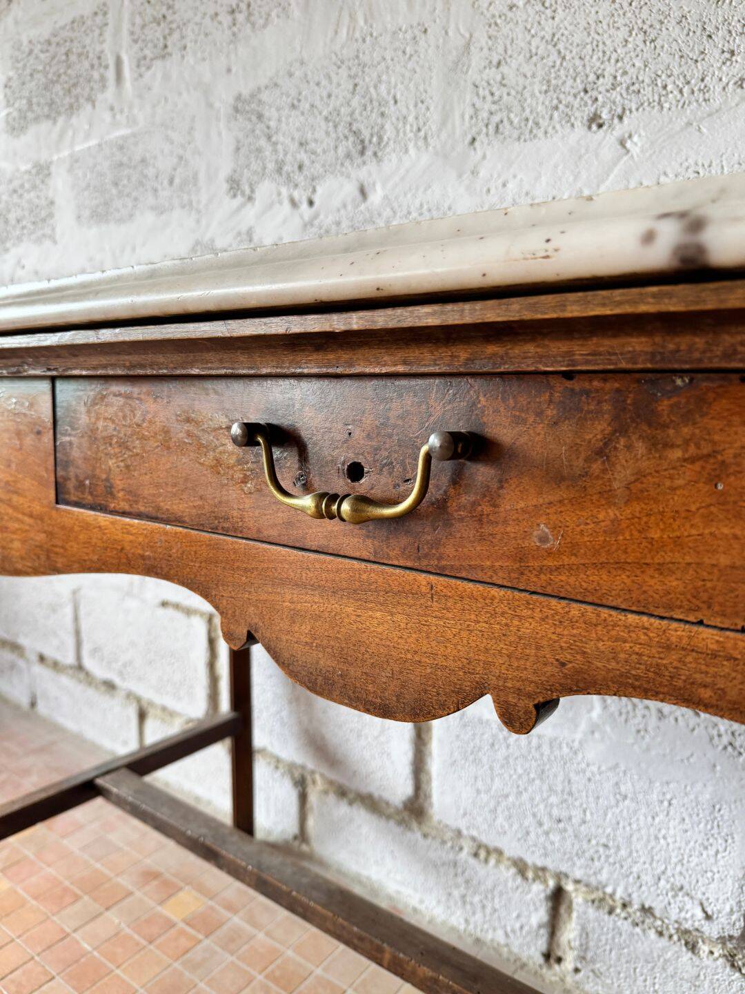 Console ancienne en noyer et marbre - 19ème