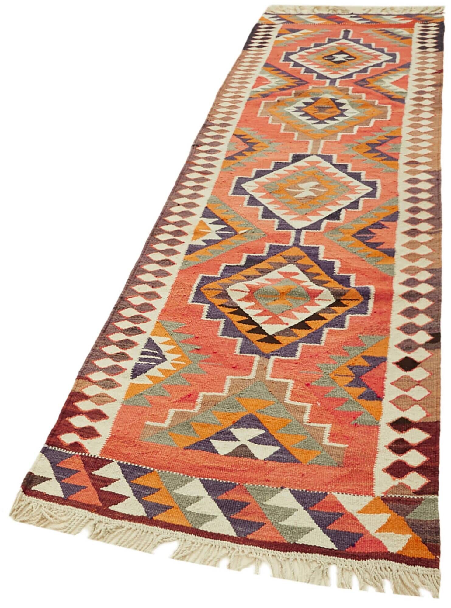 Turkish Handwoven Vintage Herki Kilim 100 cm x 345 cm