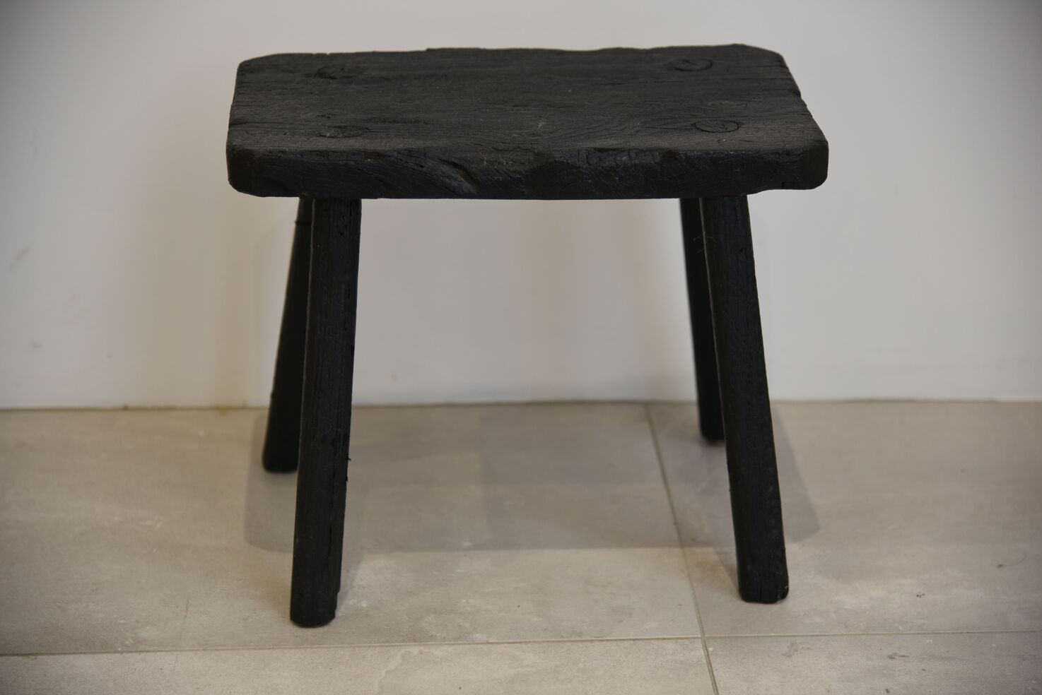 Stool wood finish wood burned with treatment shou-sugi-ban