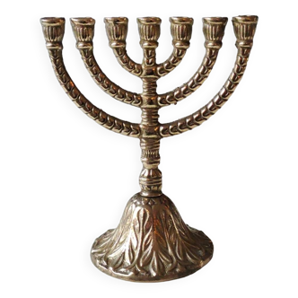 Menorah/Hebrew candlestick with 7 arms of light. Israel. In polished brass. Signed RD