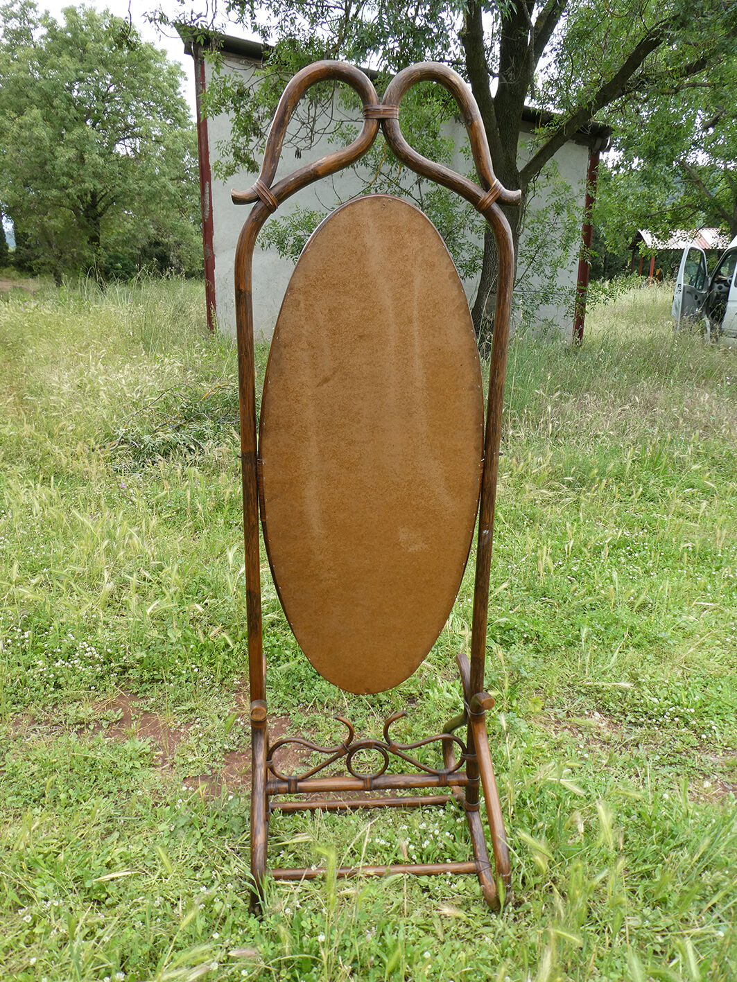 Vintage rattan psychedelic mirror 175x56cm