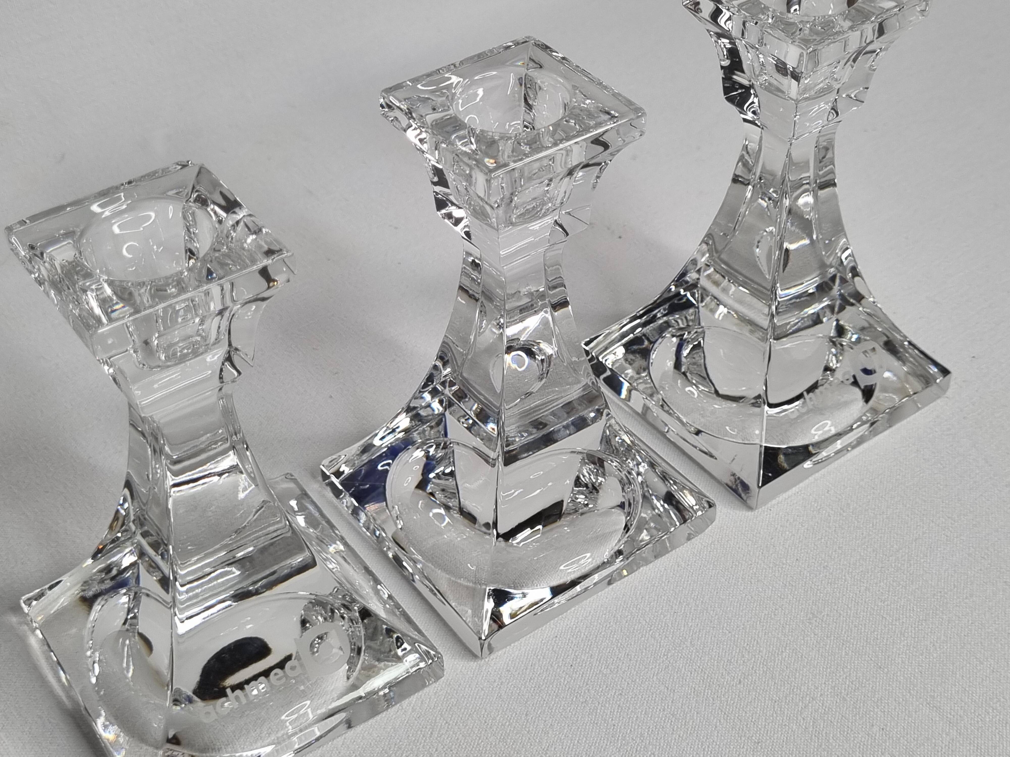 Set of 3 Villeroy & Boch Crystal Candle Holders - 11 cm, Engraved