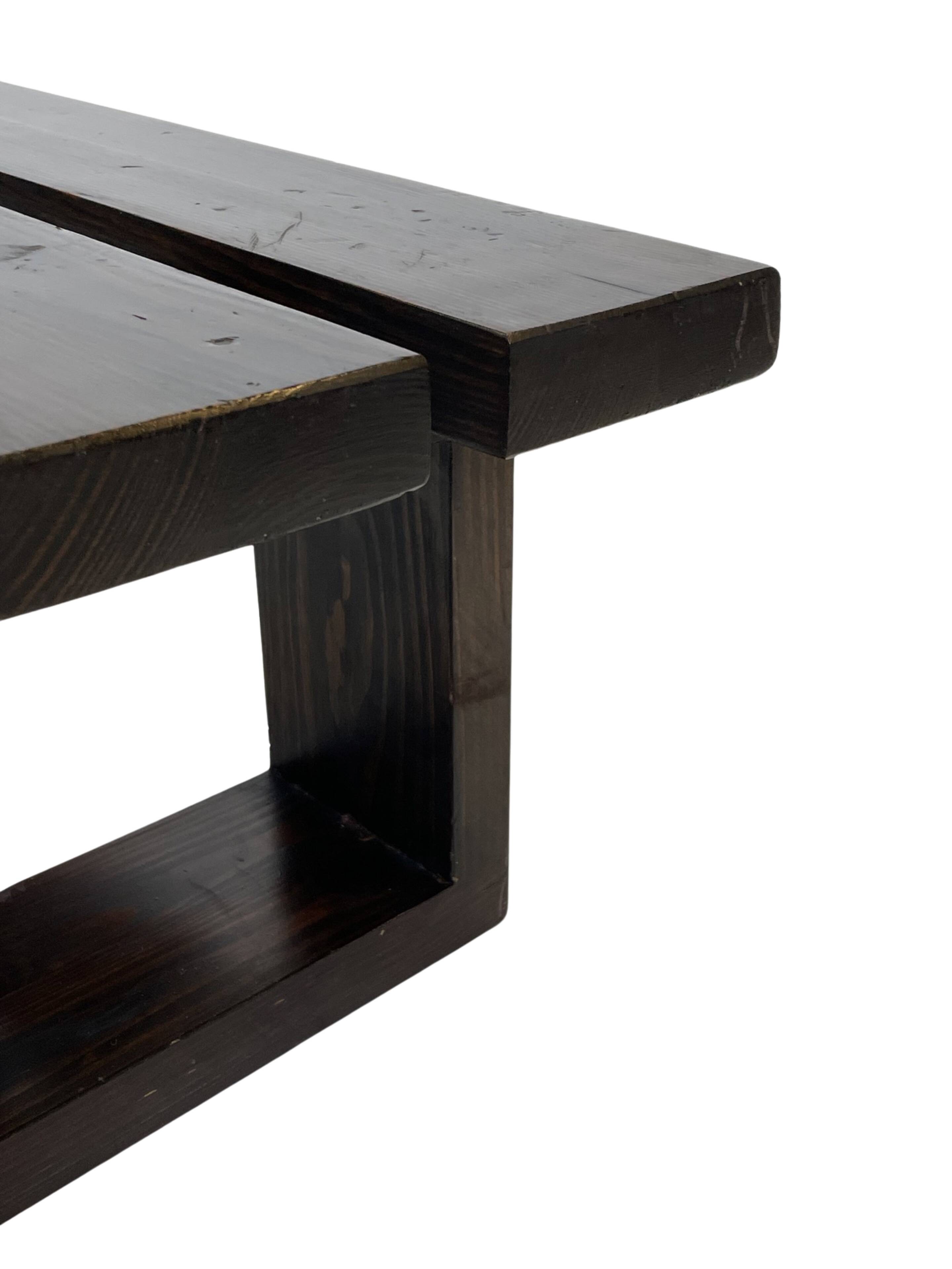 Minimalist vintage sofa design in wengé wood solid slatted bench