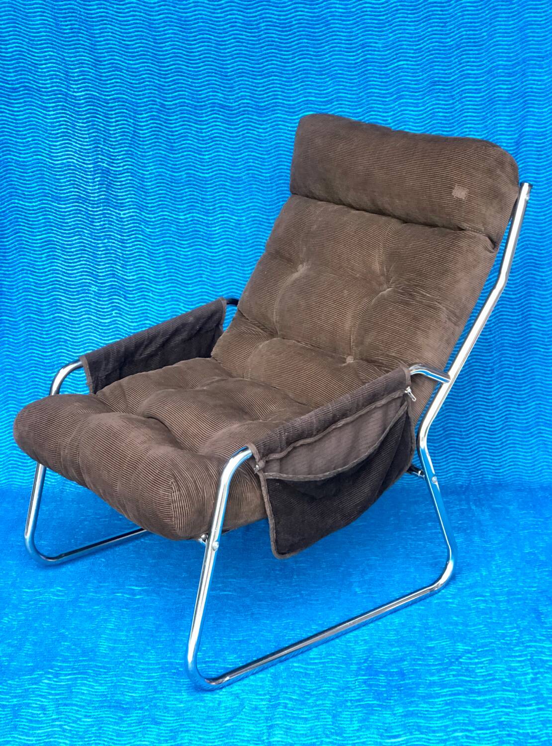 VELVET BROWN CHROME ARMCHAIR 1970 IKEA VINTAGE