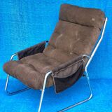 VELVET BROWN CHROME ARMCHAIR 1970 IKEA VINTAGE