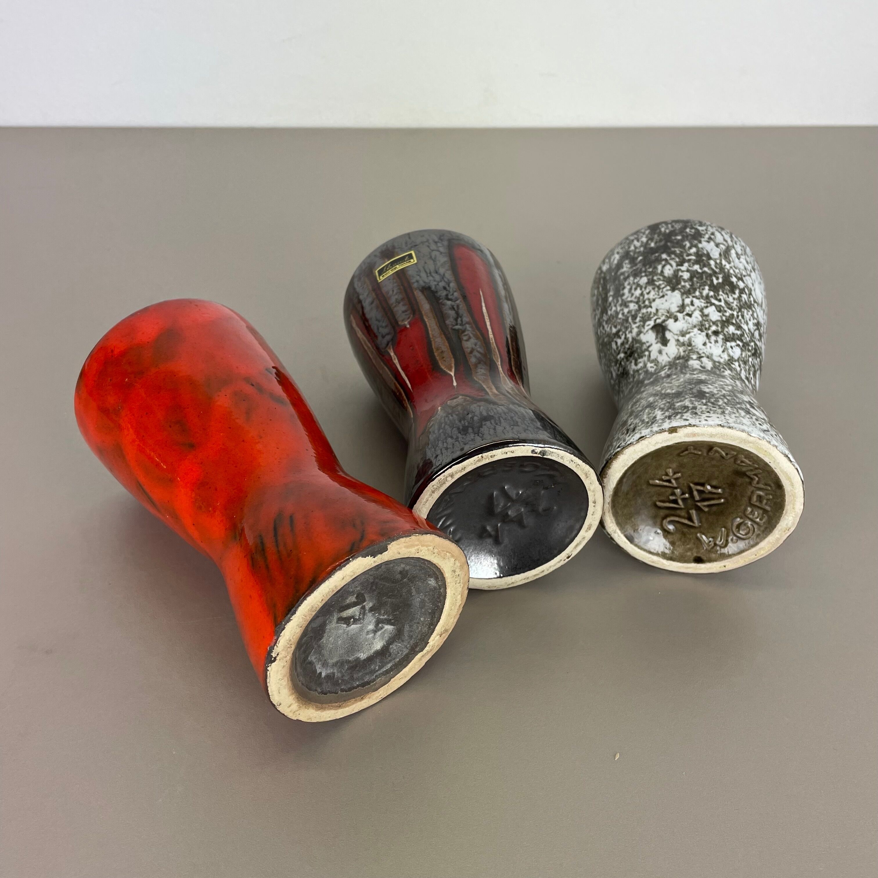 Set of three Vintage Pottery Fat Lava Vases Made by Scheurich, Germany, 1970s