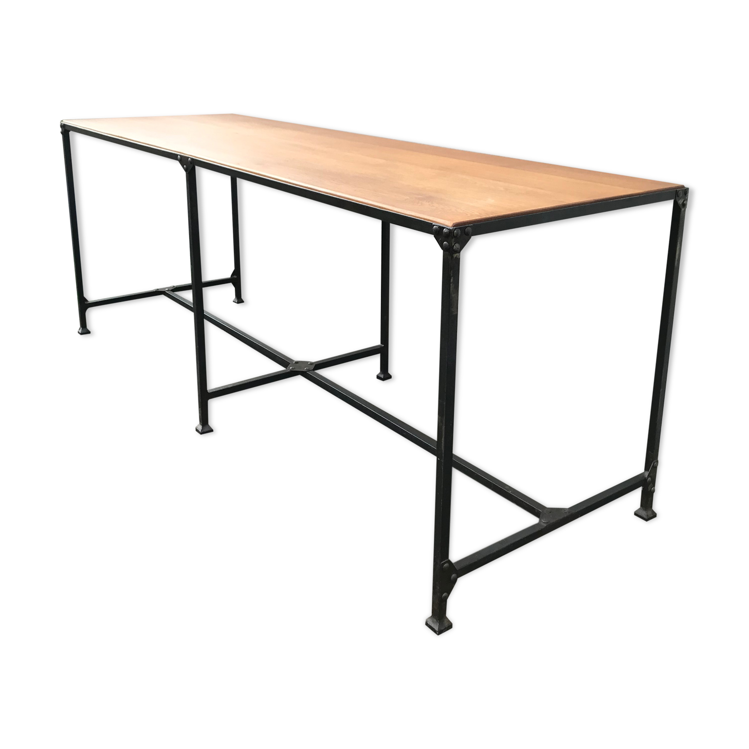 Vintage steel workshop table and oak top