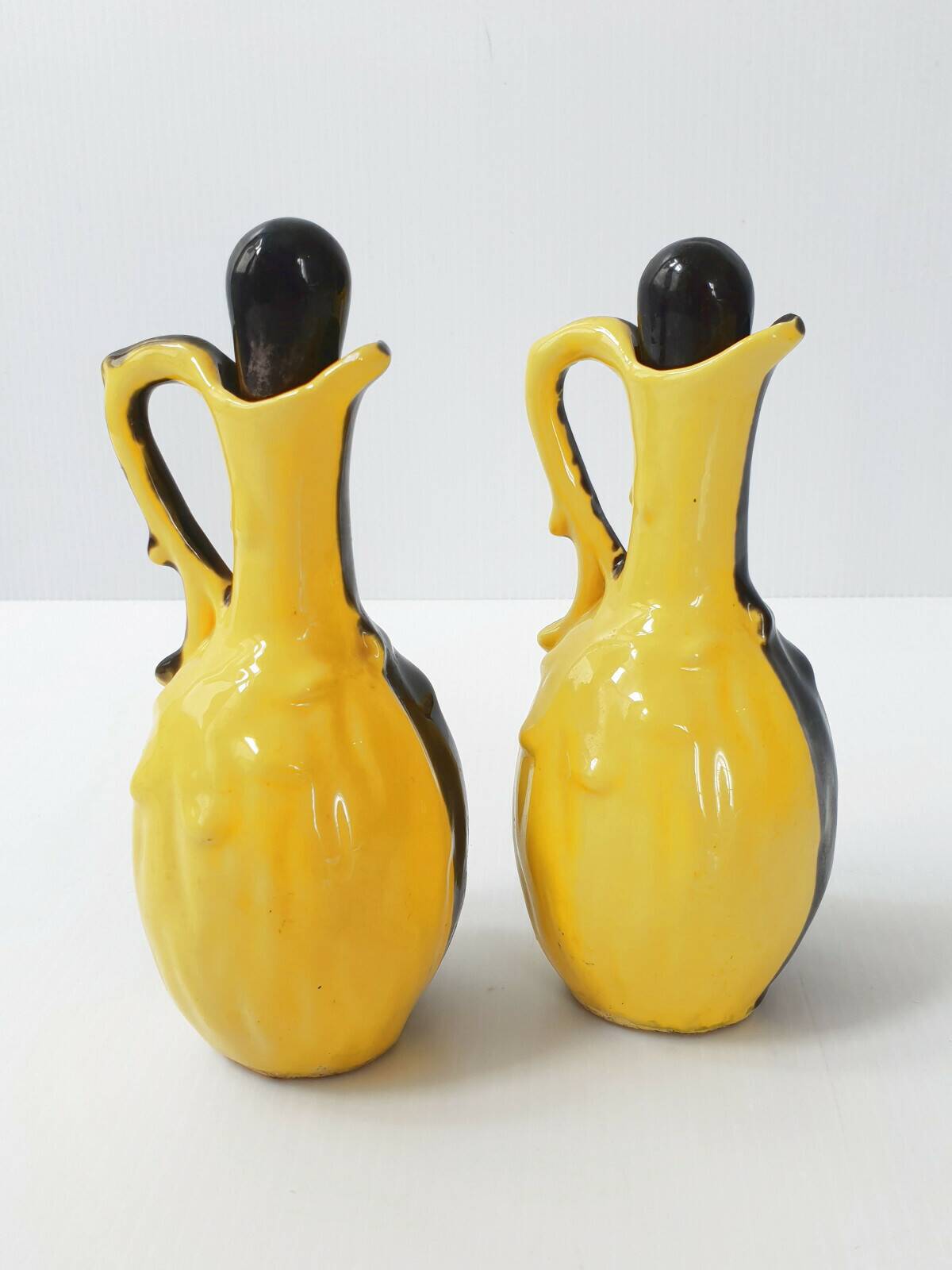 Huilier vinaigrier vintage ceramique jaune & noire 1950 50s 1950s rockabill